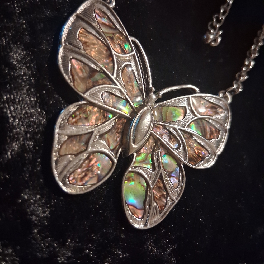 Cookie Lee Butterfly Inlay Necklace Silver